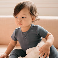 Organic Cotton Modal Darcy Rib Tee Bodysuit - Stormy Night Childrens Bodysuit from Jamie Kay USA