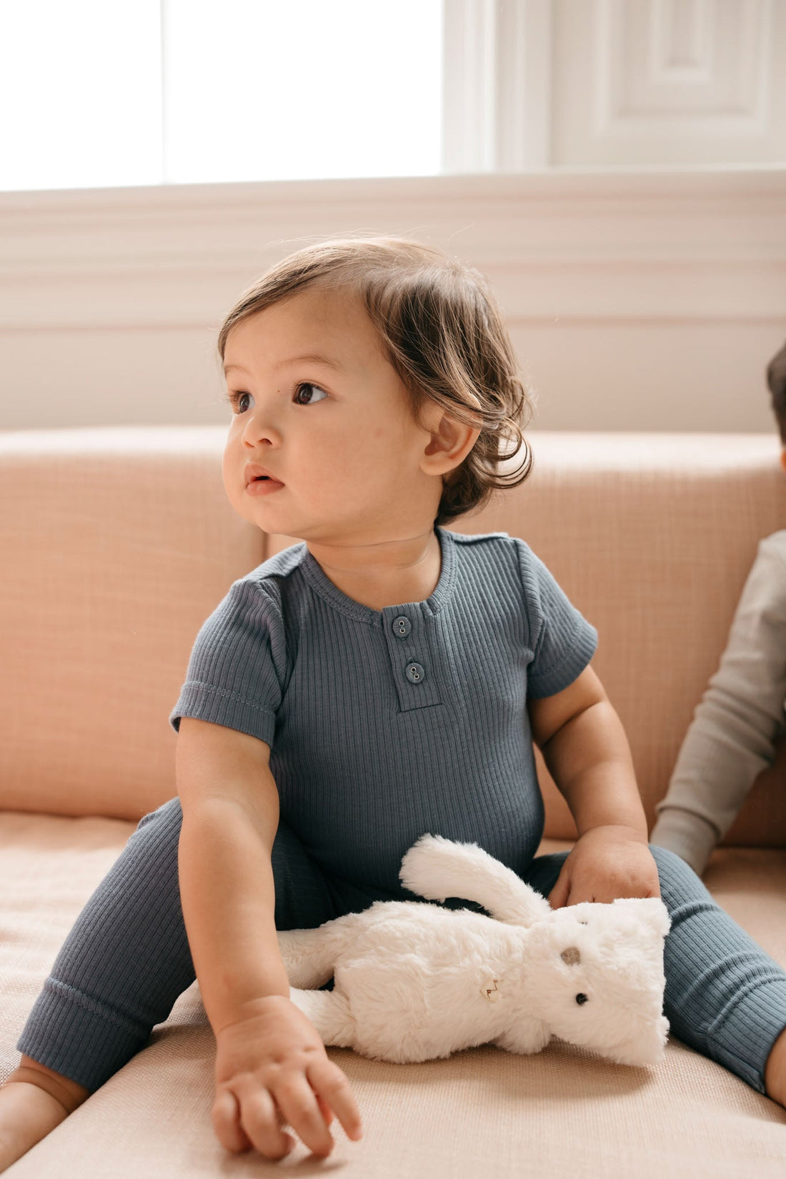 Organic Cotton Modal Darcy Rib Tee Bodysuit - Stormy Night Childrens Bodysuit from Jamie Kay USA