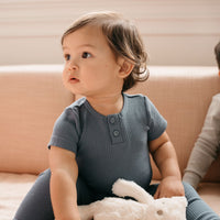 Organic Cotton Modal Darcy Rib Tee Bodysuit - Stormy Night Childrens Bodysuit from Jamie Kay USA