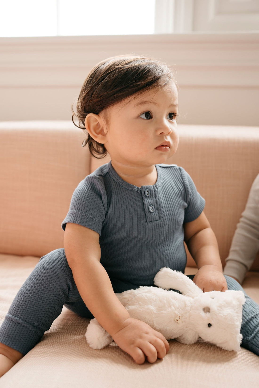 Organic Cotton Modal Darcy Rib Tee Bodysuit - Stormy Night Childrens Bodysuit from Jamie Kay USA