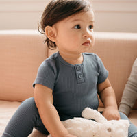 Organic Cotton Modal Darcy Rib Tee Bodysuit - Stormy Night Childrens Bodysuit from Jamie Kay USA