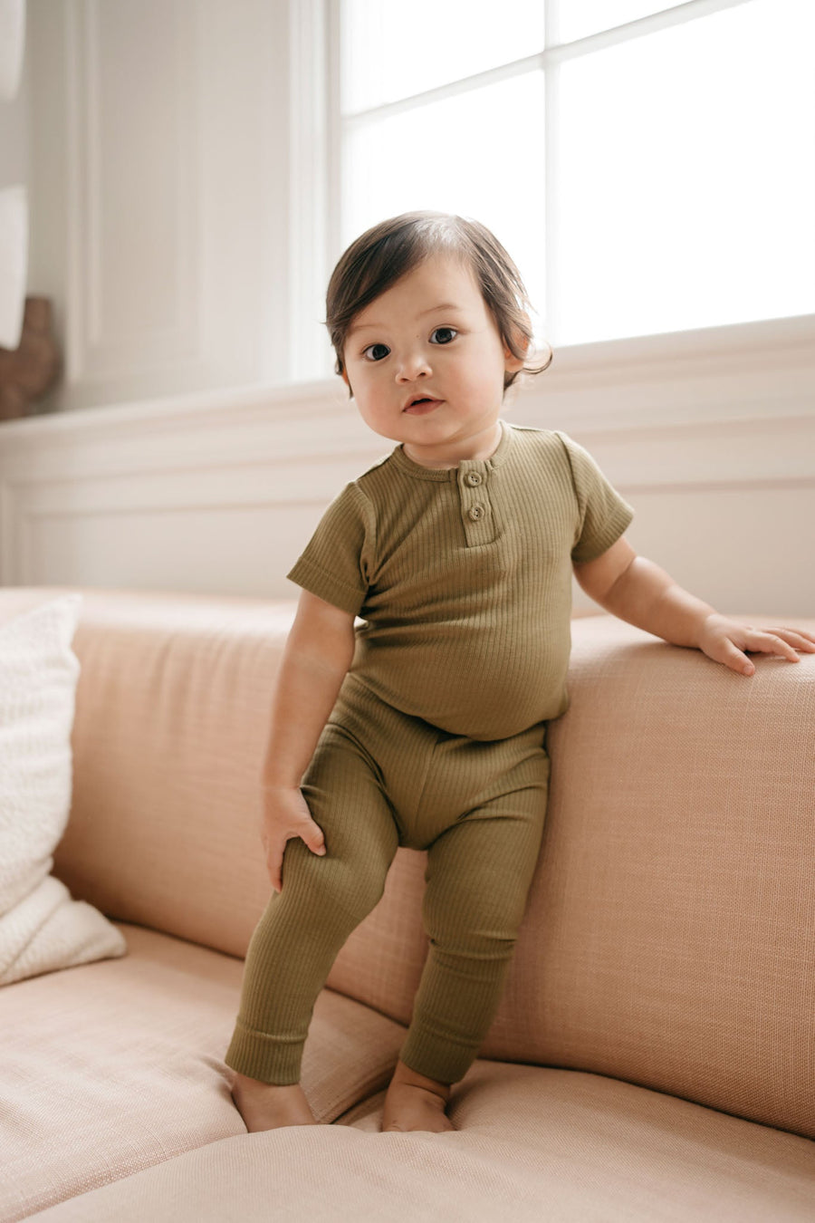 Organic Cotton Modal Darcy Rib Tee Bodysuit - Herb Childrens Bodysuit from Jamie Kay USA