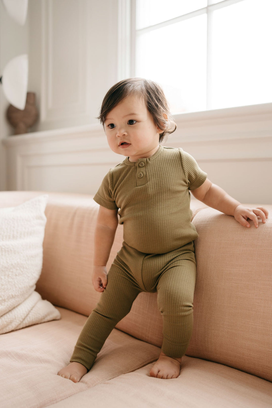 Organic Cotton Modal Darcy Rib Tee Bodysuit - Herb Childrens Bodysuit from Jamie Kay USA