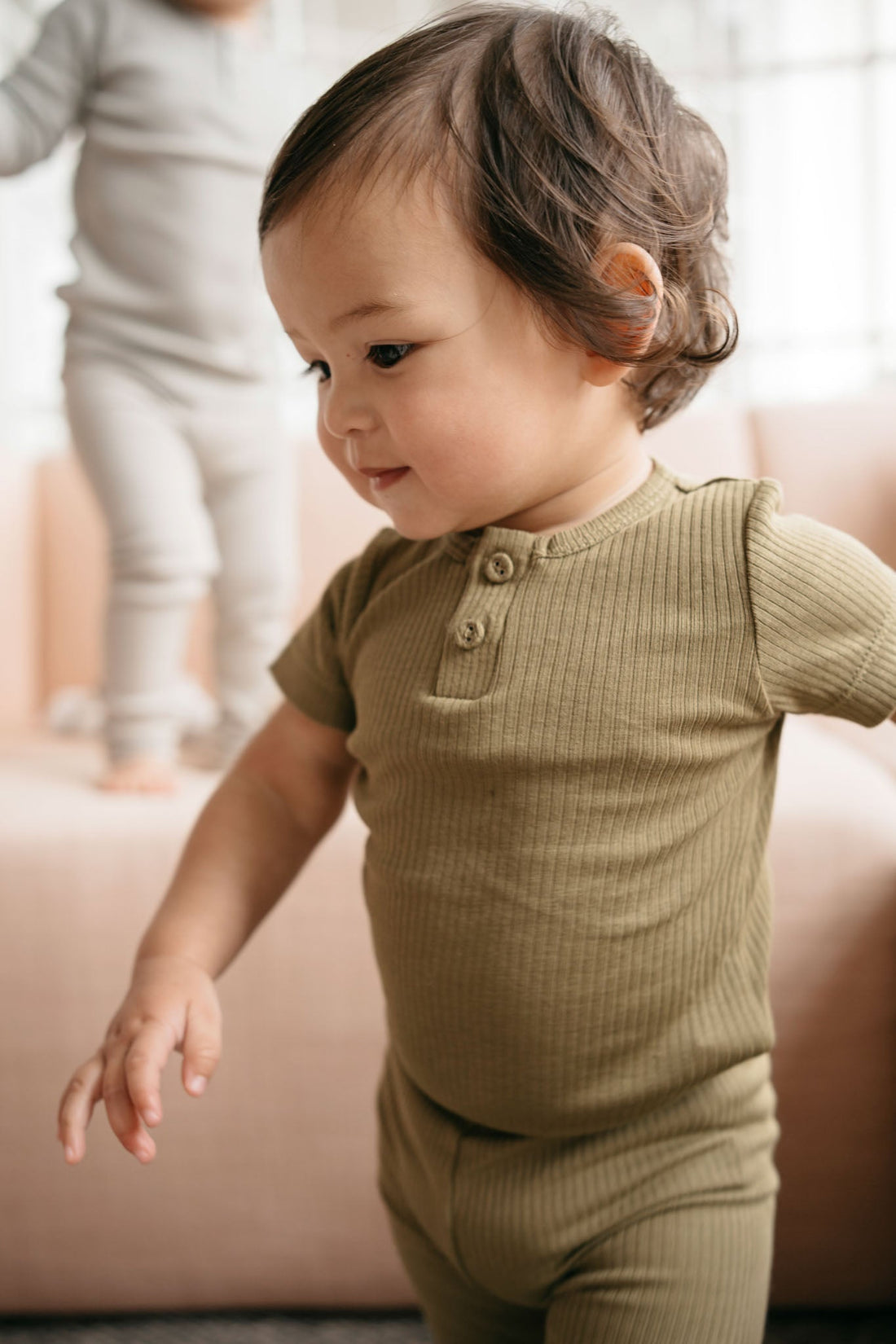 Organic Cotton Modal Darcy Rib Tee Bodysuit - Herb Childrens Bodysuit from Jamie Kay USA