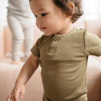 Organic Cotton Modal Darcy Rib Tee Bodysuit - Herb Childrens Bodysuit from Jamie Kay USA
