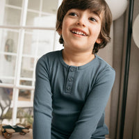 Organic Cotton Modal Long Sleeve Henley - Stormy Night Childrens Top from Jamie Kay USA
