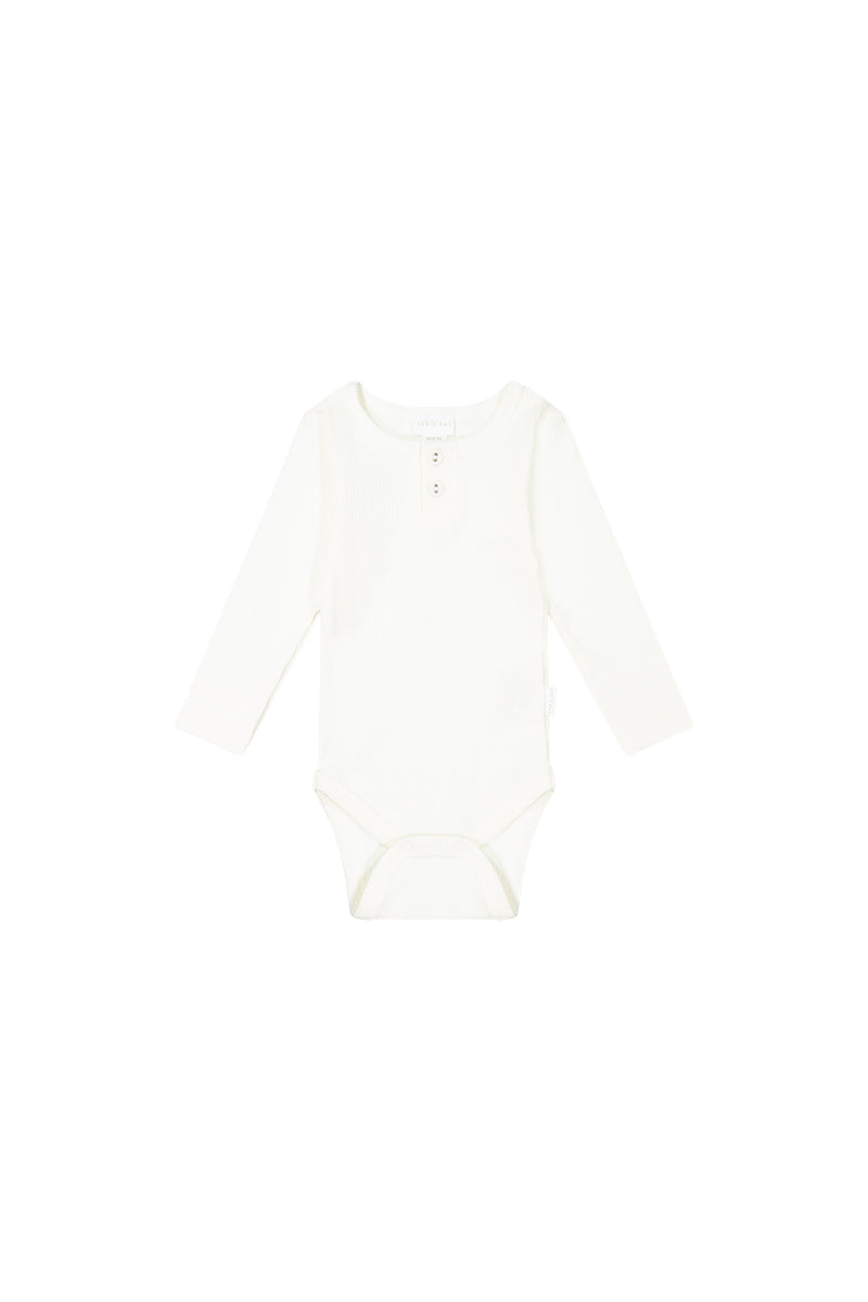 Organic Cotton Fine Rib Long Sleeve Bodysuit - Milk Childrens Bodysuit from Jamie Kay USA