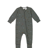 Organic Cotton Modal Reese Zip Onepiece - Vintage Cars Agave Childrens Onepiece from Jamie Kay USA