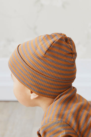 Organic Cotton Modal Lennon Beanie - Narrow Stripe Ginger Childrens Hat from Jamie Kay USA