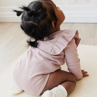 Pima Cotton Fleur Long Sleeve Bodysuit - Softest Mauve Childrens Bodysuit from Jamie Kay USA