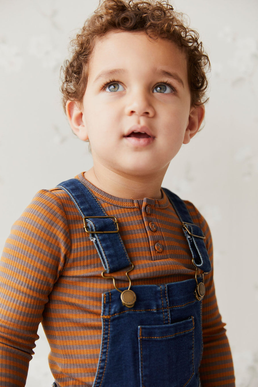 Organic Cotton Modal Long Sleeve Henley - Narrow Stripe Ginger Childrens Top from Jamie Kay USA