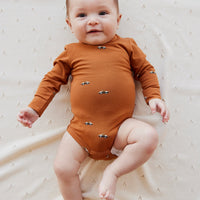 Organic Cotton Modal Fernley Long Sleeve Bodysuit - Zoomie Bears Ginger Childrens Bodysuit from Jamie Kay USA