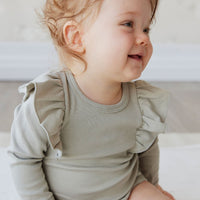 Pima Cotton Fleur Long Sleeve Bodysuit - Sage Childrens Bodysuit from Jamie Kay USA