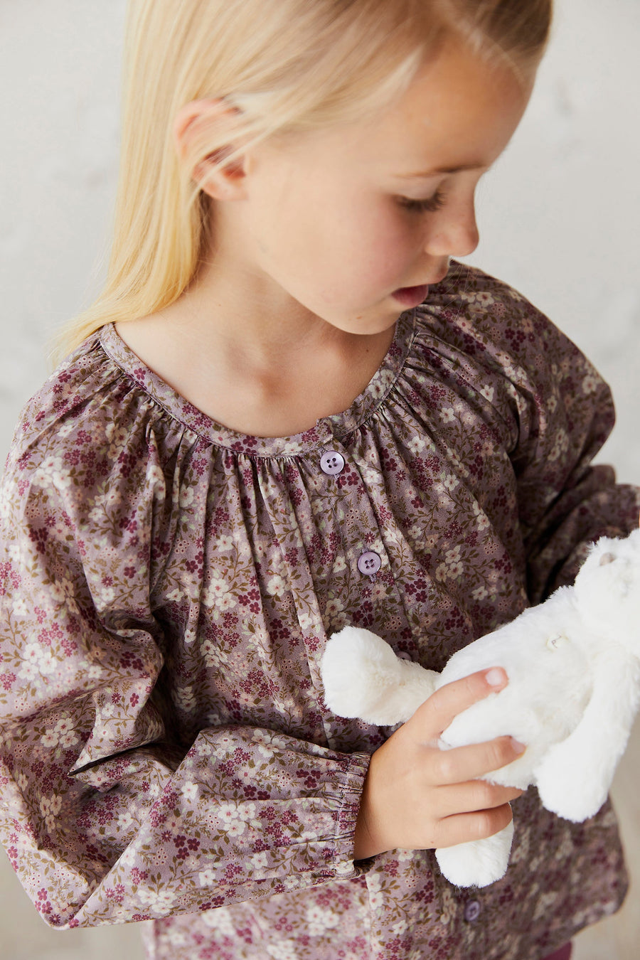 Organic Cotton Heather Blouse - Pansy Floral Fawn Childrens Top from Jamie Kay USA
