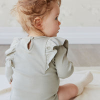 Pima Cotton Fleur Long Sleeve Bodysuit - Sage Childrens Bodysuit from Jamie Kay USA