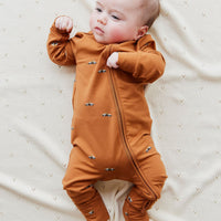 Organic Cotton Modal Reese Zip Onepiece - Zoomie Bears Ginger Childrens Onepiece from Jamie Kay USA