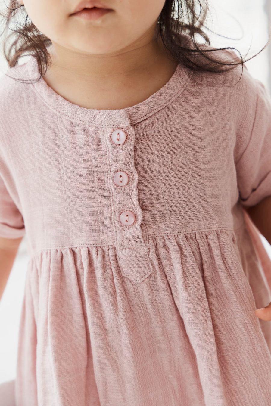 Organic Cotton Muslin Short Sleeve Dress - Powder Pink Childrens Dress from Jamie Kay USA