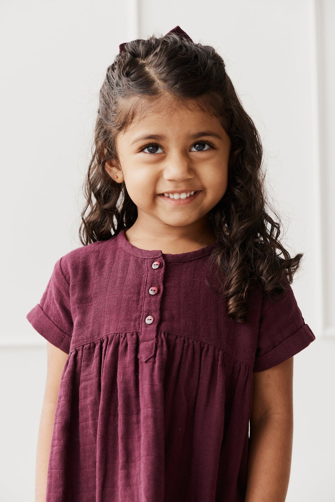 Organic Cotton Muslin Short Sleeve Dress - Fig Childrens Dress from Jamie Kay USA
