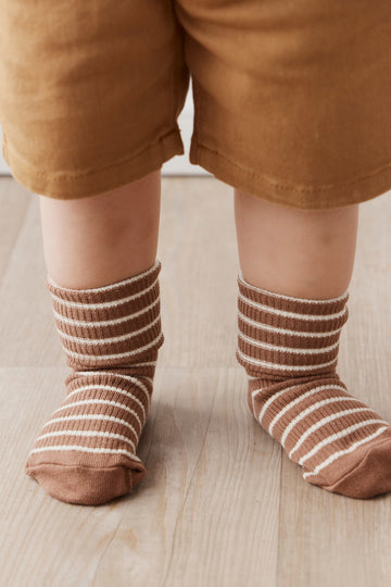 Classic Rib Sock - Hazelnut Stripe Childrens Sock from Jamie Kay USA