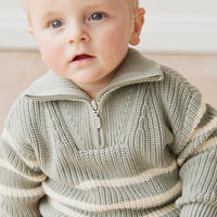 Jack Zip Jumper - Lenny Stripe Pond Childrens Knitwear from Jamie Kay USA