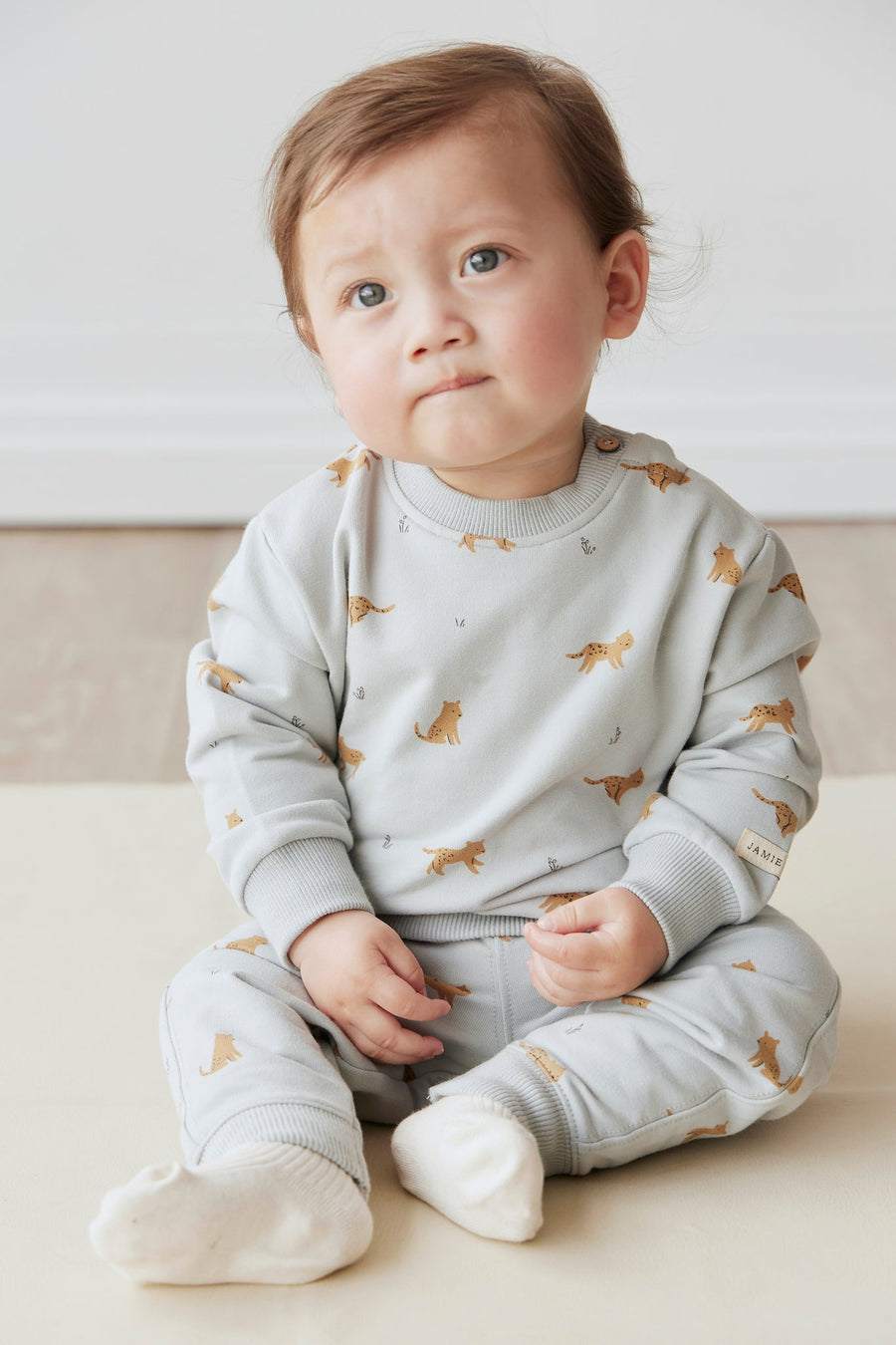Organic Cotton Jalen Track Pant - Lenny Leopard Ocean Spray Childrens Pant from Jamie Kay USA