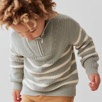 Jack Zip Jumper - Lenny Stripe Pond Childrens Knitwear from Jamie Kay USA
