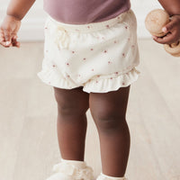 Organic Cotton Fine Rib Frill Bloomer - Simple Flowers Egret Childrens Bloomer from Jamie Kay USA