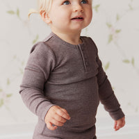Organic Cotton Modal Long Sleeve Henley - Truffle Marle Childrens Top from Jamie Kay USA