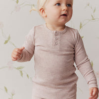 Organic Cotton Modal Long Sleeve Henley - Powder Pink Marle Childrens top from Jamie Kay USA