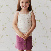 Organic Cotton Fine Rib Tegan Top - Simple Flowers Egret Childrens Singlet from Jamie Kay USA