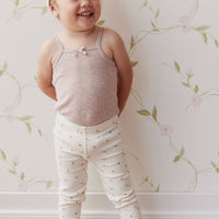Organic Cotton Fine Rib Legging - Simple Flowers Egret Childrens Legging from Jamie Kay USA