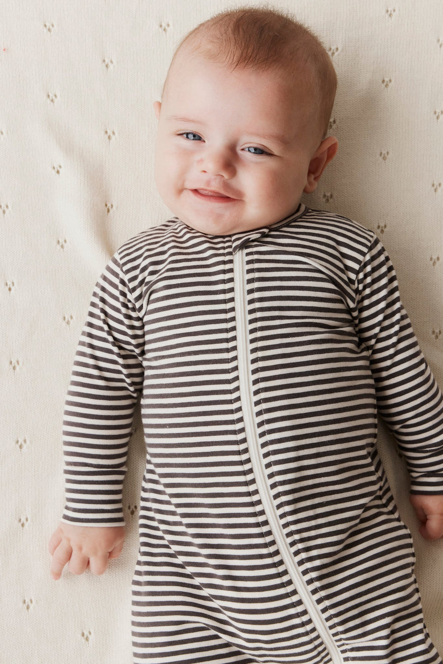 Organic Cotton Reese Zip Onepiece - Black Olive Stripe Childrens Onepiece from Jamie Kay USA