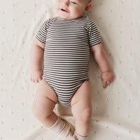 Organic Cotton Hudson Short Sleeve Bodysuit - Black Olive Stripe Childrens Bodysuit from Jamie Kay USA