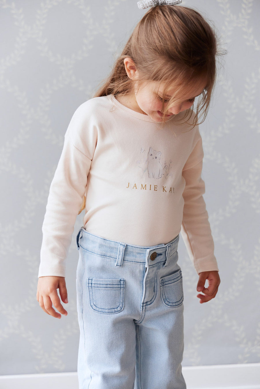 Pima Cotton Marley Long Sleeve Top - Ballet Pink Childrens Top from Jamie Kay USA