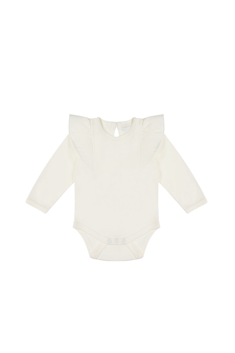 Pima Cotton Fleur Long Sleeve Bodysuit - Milk Childrens Bodysuit from Jamie Kay USA