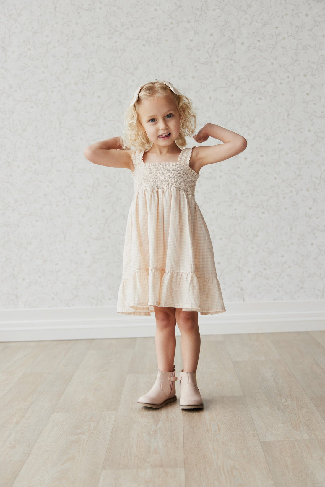 Organic Cotton Luna Dress - Gingham Pink Childrens Dress from Jamie Kay USA