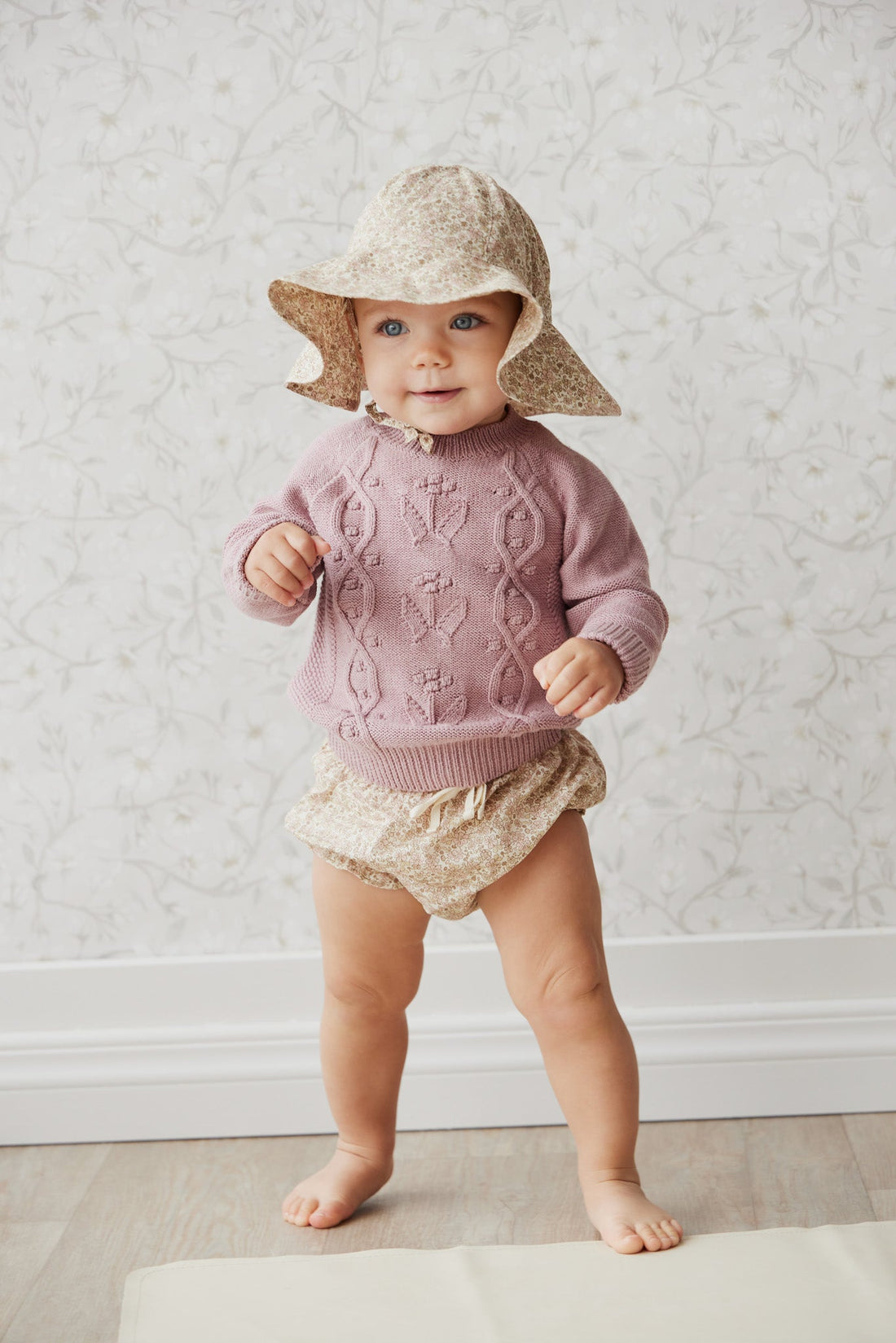 Organic Cotton Frill Bloomer - Chloe Floral Egret Childrens Bloomer from Jamie Kay USA