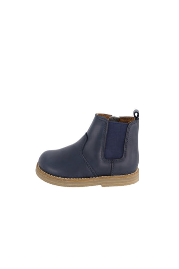 Leather Boot with Elastic Side - Navy
