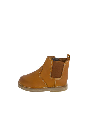 Leather Boot with Elastic Side - Tan