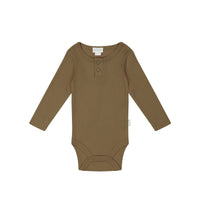 Organic Cotton Modal Elastane Long Sleeve Bodysuit  - Crème Caramel - Baby Bodysuit from Jamie Kay