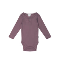 Organic Cotton Modal Elastane Long Sleeve Bodysuit  - Mauve - Baby Bodysuit from Jamie Kay