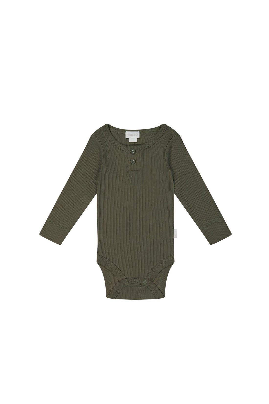 Organic Cotton Modal Elastane Long Sleeve Bodysuit  - Olive - Baby Bodysuit at Jamie Kay