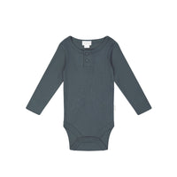 Organic Cotton Modal Elastane Long Sleeve Bodysuit - Smoke - Cute Baby Bodysuit at Jamie Kay
