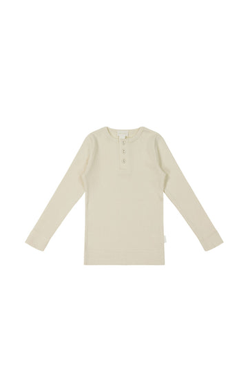 Organic Cotton Modal Long Sleeve Henley - Cloud Childrens Top from Jamie Kay USA