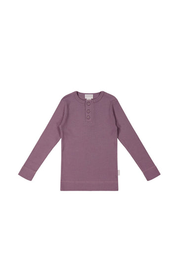 Organic Cotton Modal Long Sleeve Henley - Della Childrens Top from Jamie Kay USA