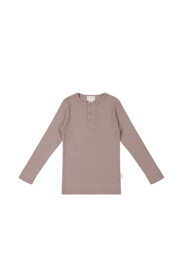 Organic Cotton Modal Long Sleeve Henley - Mauve Shadow Childrens Top from Jamie Kay USA