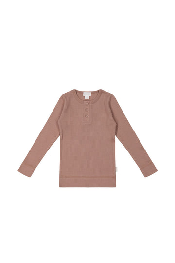 Organic Cotton Modal Long Sleeve Henley - Powder Childrens Top from Jamie Kay USA