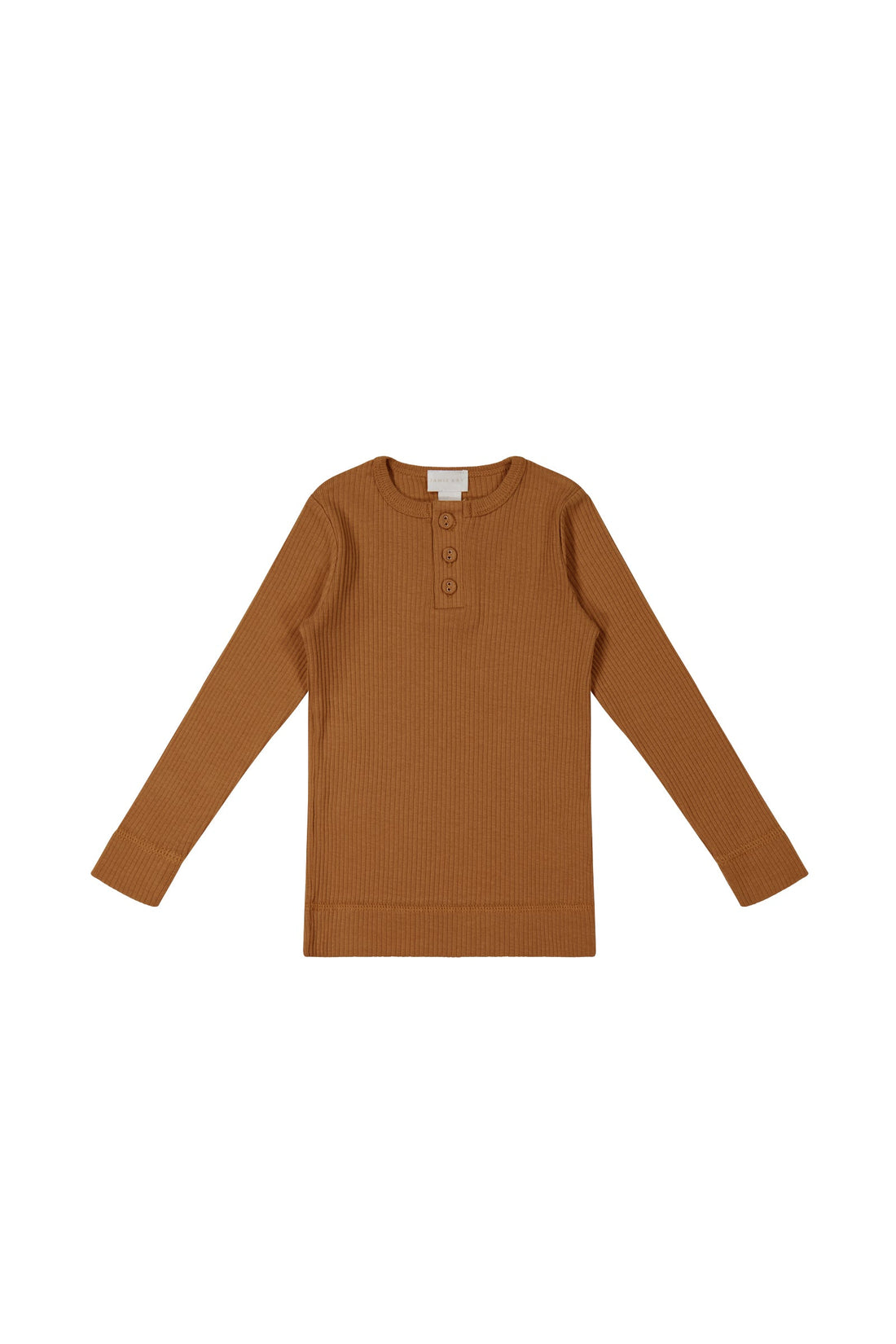 Organic Cotton Modal Long Sleeve Henley - Cinnamon Childrens Top from Jamie Kay USA