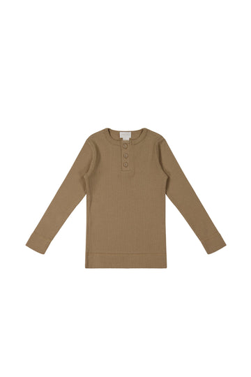 Organic Cotton Modal Long Sleeve Henley - Pecan Childrens Top from Jamie Kay USA