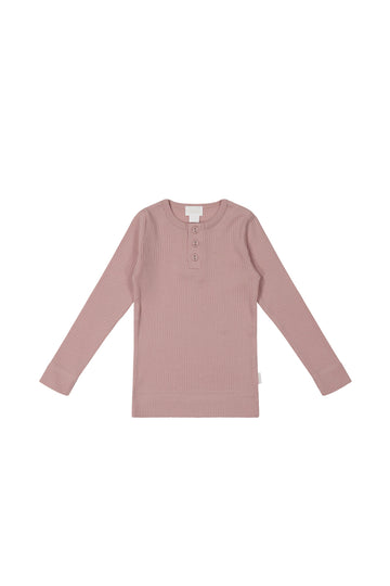Organic Cotton Modal Long Sleeve Henley - Vintage Tea Rose Childrens Top from Jamie Kay USA